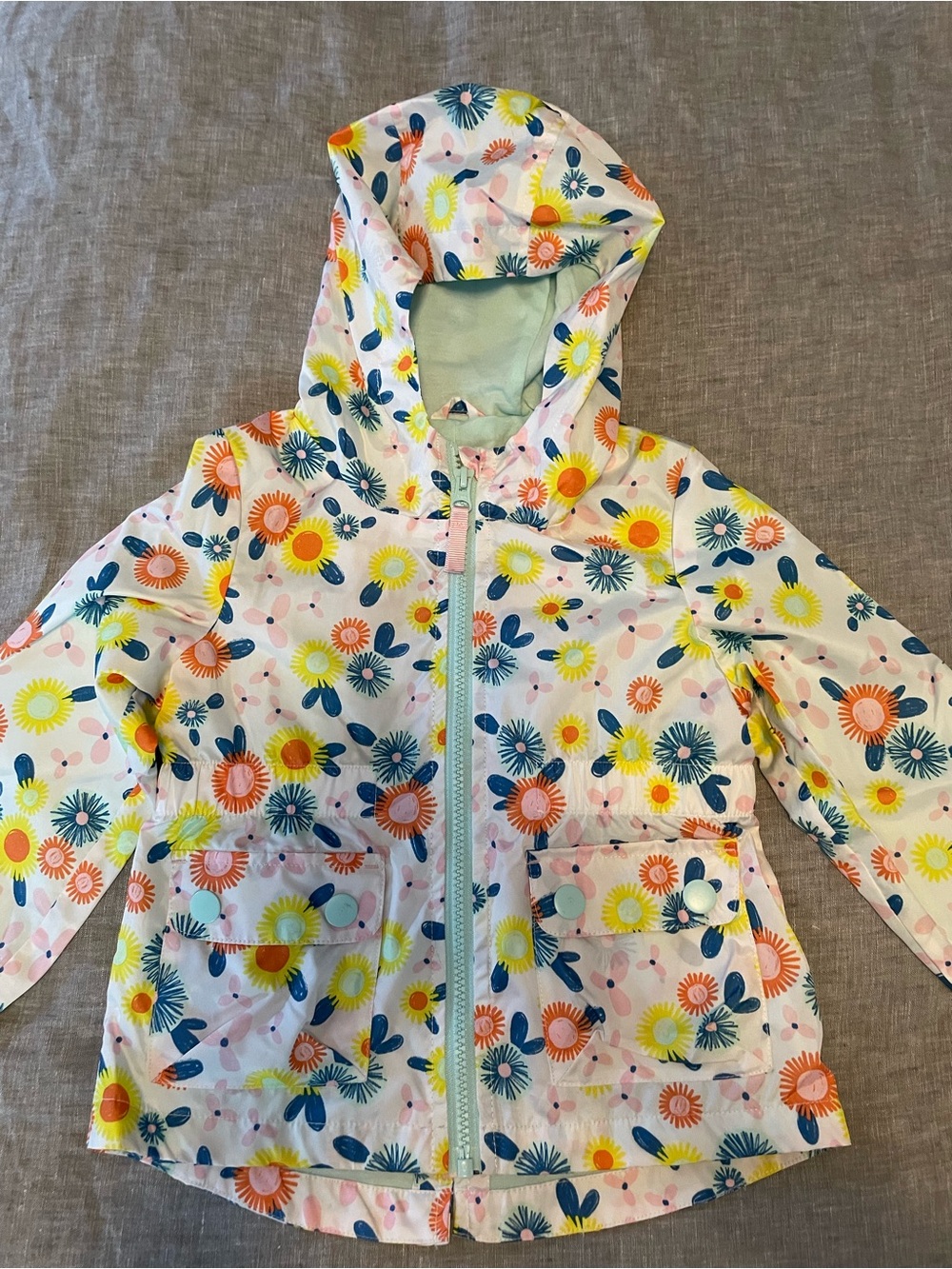 Cat & Jack Kids Floral Hooded Rain Jacket  windbreaker 4T pockets zipper hood